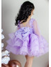 Lilac Tulle Pearls Beaded Short Flower Girl Dress